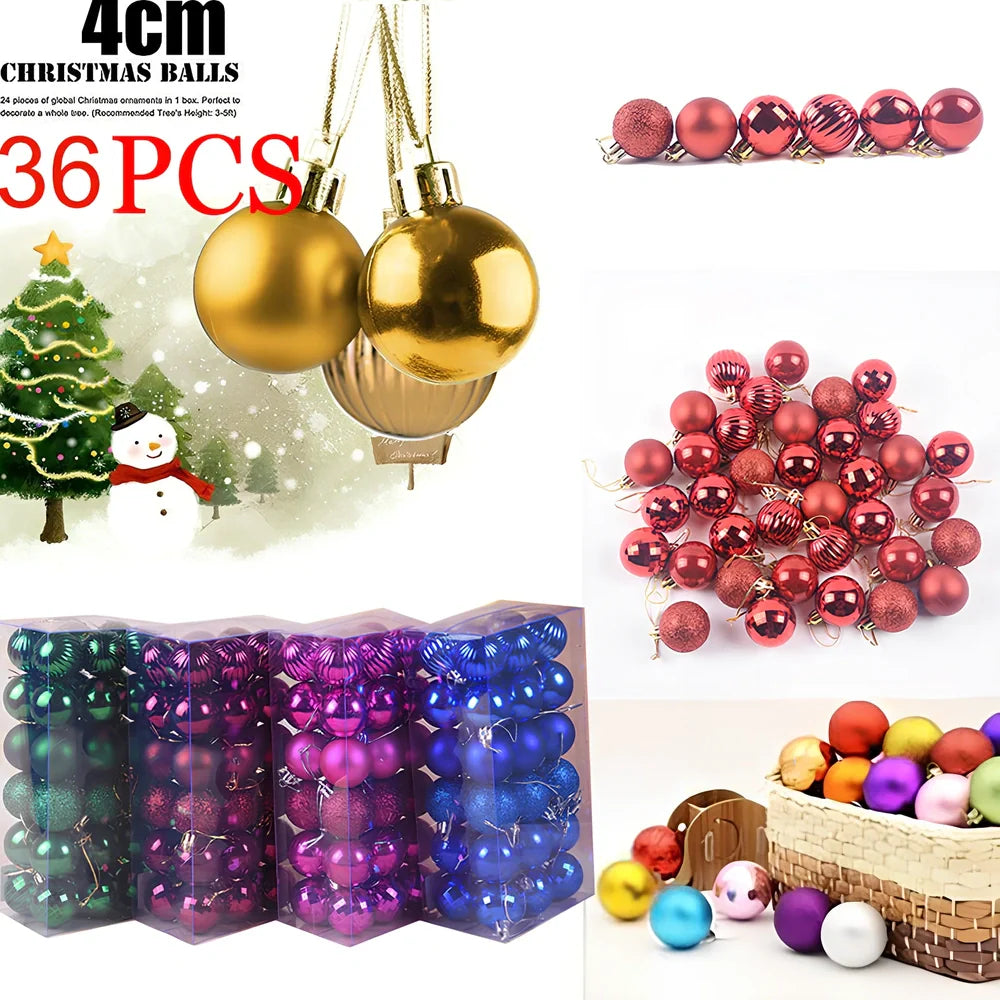 36 Christmas decoration balls in 16 colours with 4cm diameter spherical design