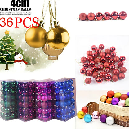 36 Christmas decoration balls in 16 colours with 4cm diameter spherical design