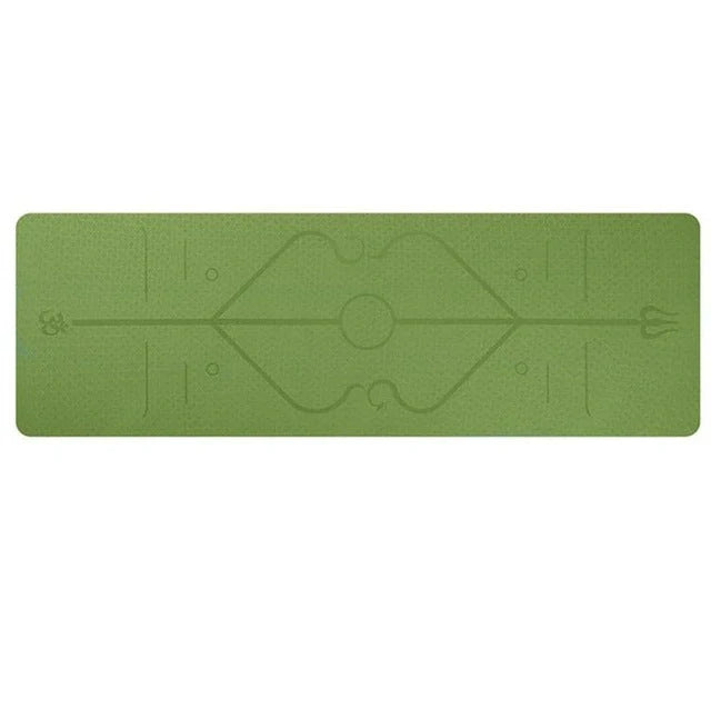 Premium non-slip yoga mat with printed alignment lines for improved form and stability during yoga practice
