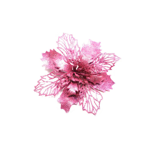 Glitter artificial Christmas flowers measuring 11cm with sparkling coating in various colour options