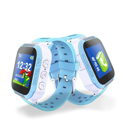 Blue and pink children's smartwatch with a 1.44-inch colour screen on a wrist.