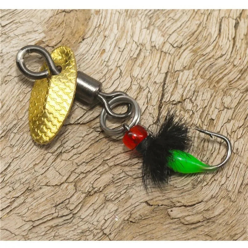 Five bionic poisonous mosquito and fly fishing hooks with spinning sequins