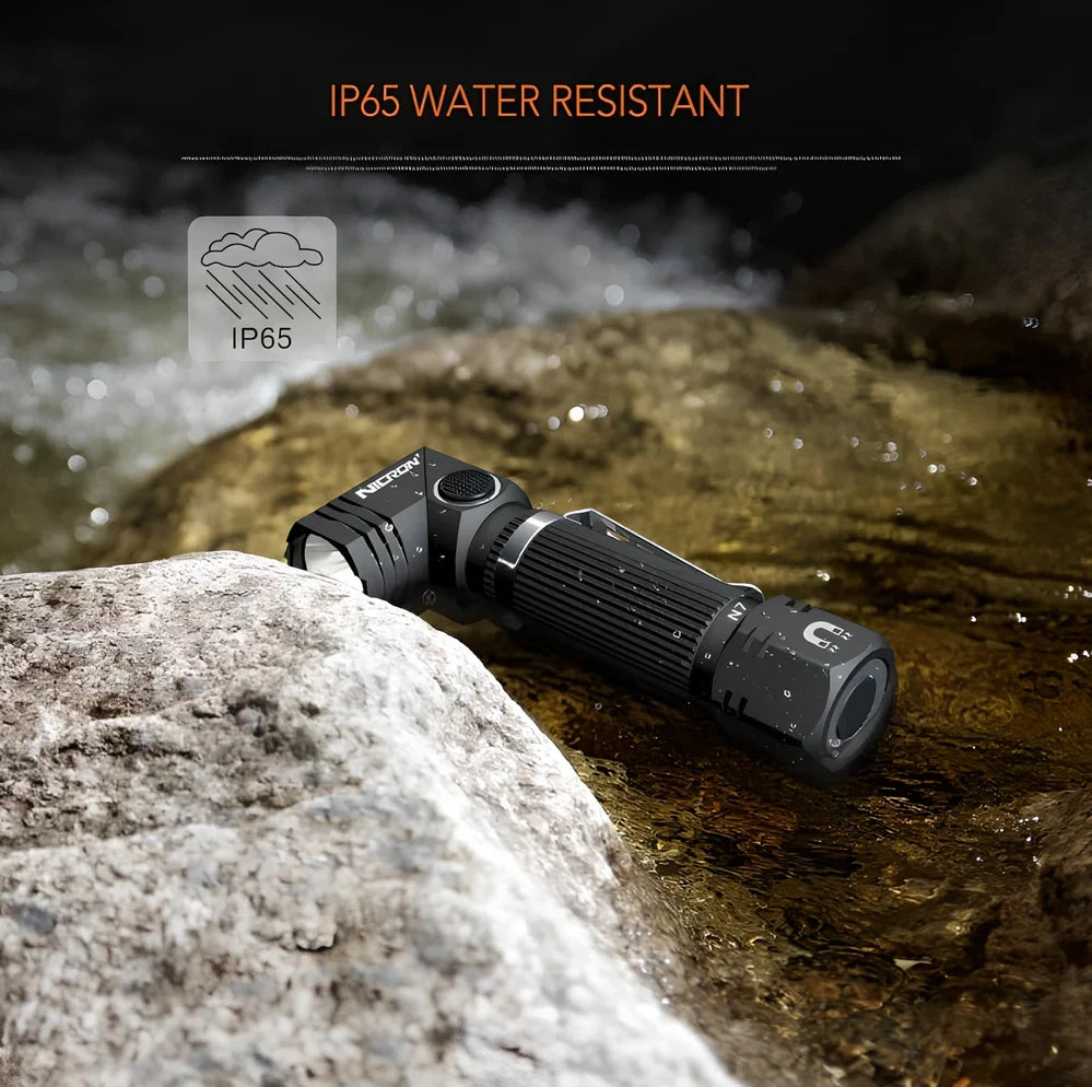 Grey black hands-free LED flashlight with magnetic base and rotary clip for mounting