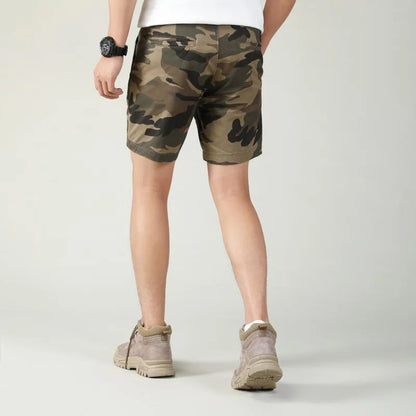 Cotton camouflage summer shorts with zip placket in multiple colour patterns including army green and sand camouflage