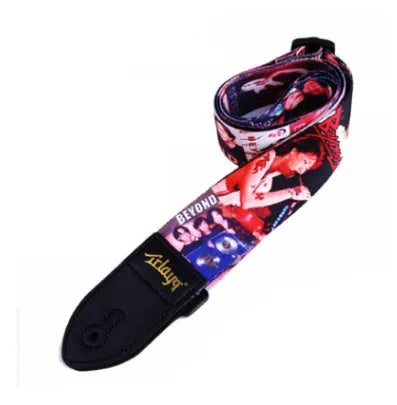 Printed cloth guitar shoulder strap showing eight different graphic design options