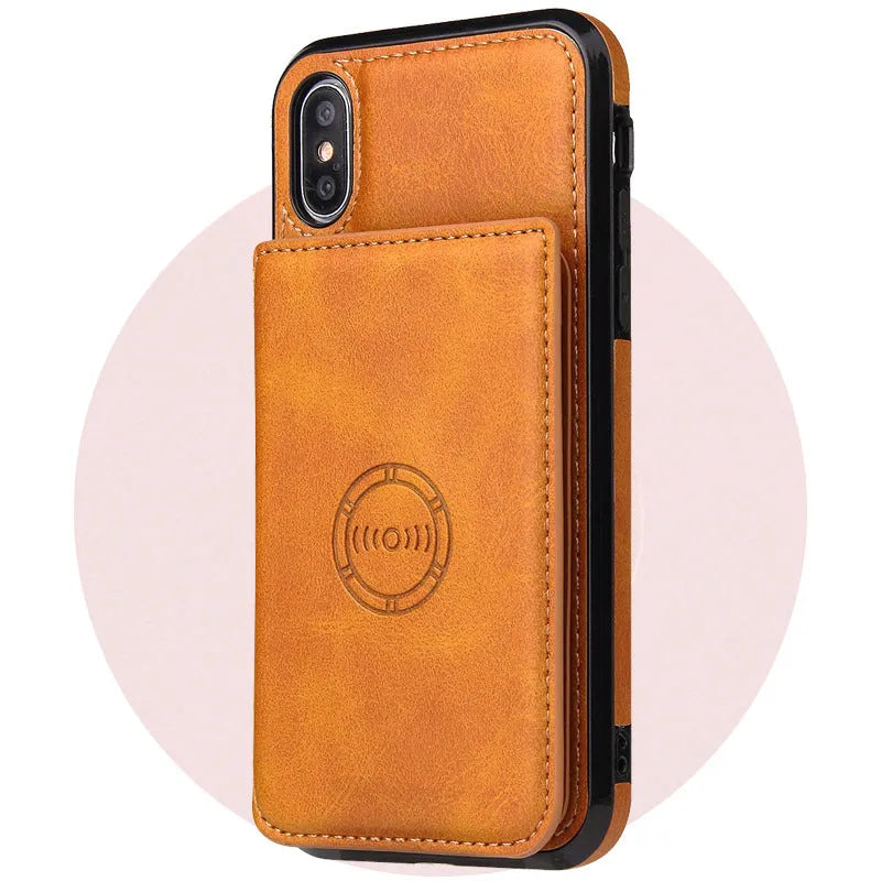 Card wallet leather case for iPhone 11 in solid colour, showing back slot for 3 cards