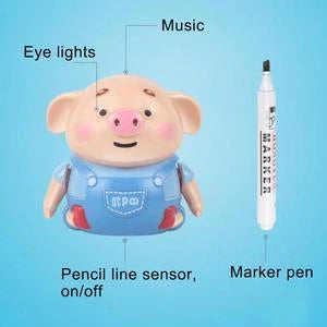 Scribing Induction Pig Toy following a drawn line with remote control
