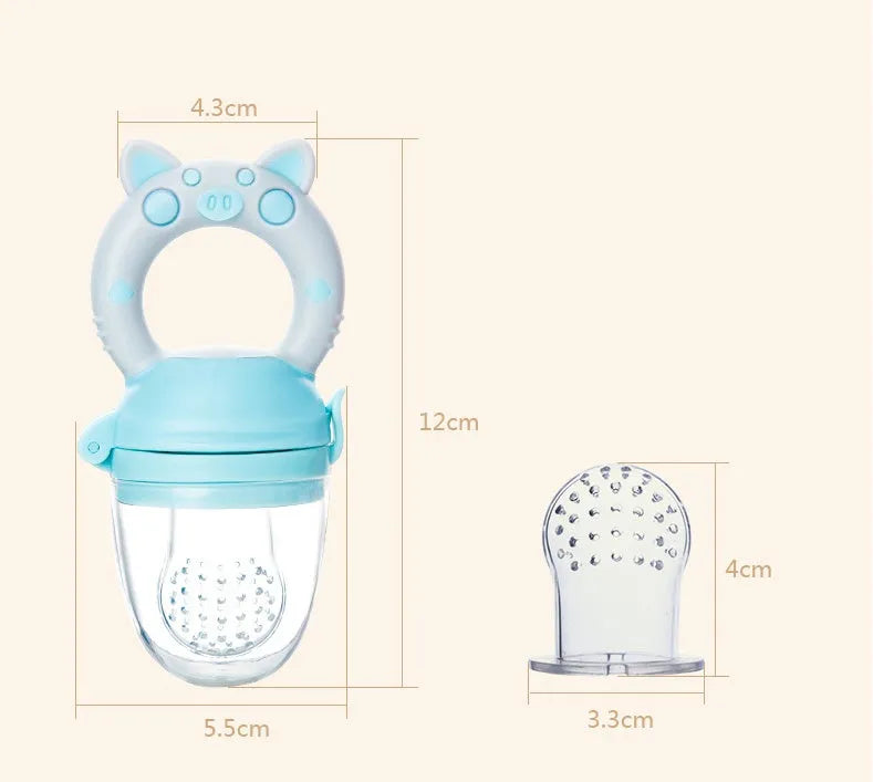 Blue, green, and pink silicone baby teethers with textured surfaces for chewing.