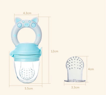 Blue, green, and pink silicone baby teethers with textured surfaces for chewing.