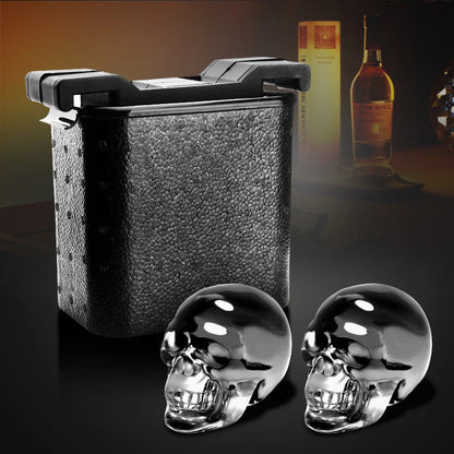 Large square black silicone ice cube mold with detailed skull design for creative drinks