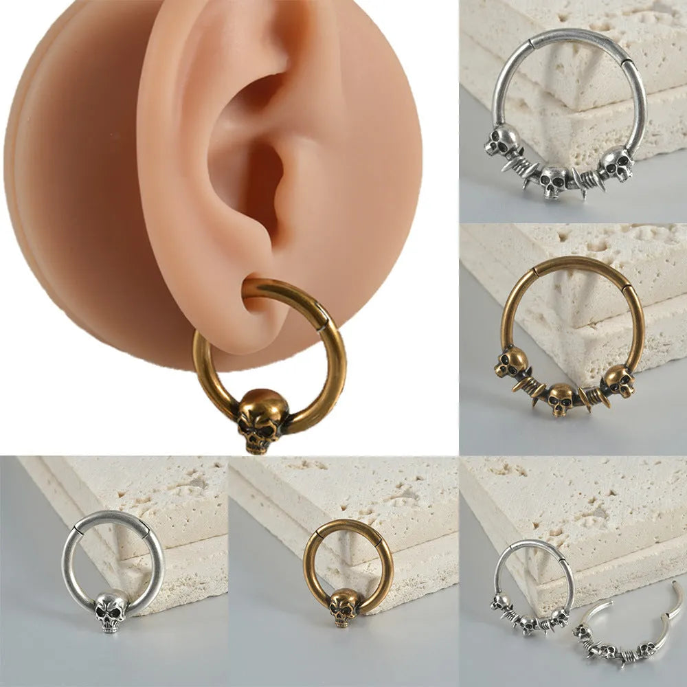 Copper ghost head punk earrings with antique finish, approximately 2.5cm length