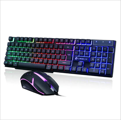 Limei Gtx300 keyboard and mouse set in black with orange glow backlight on desktop