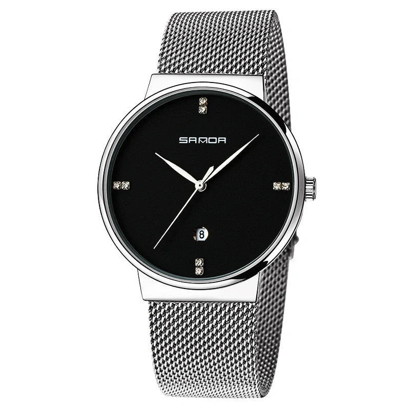 Men's waterproof quartz watch with stainless steel mesh belt in various colors