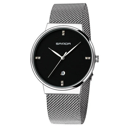 Men's waterproof quartz watch with stainless steel mesh belt in various colors