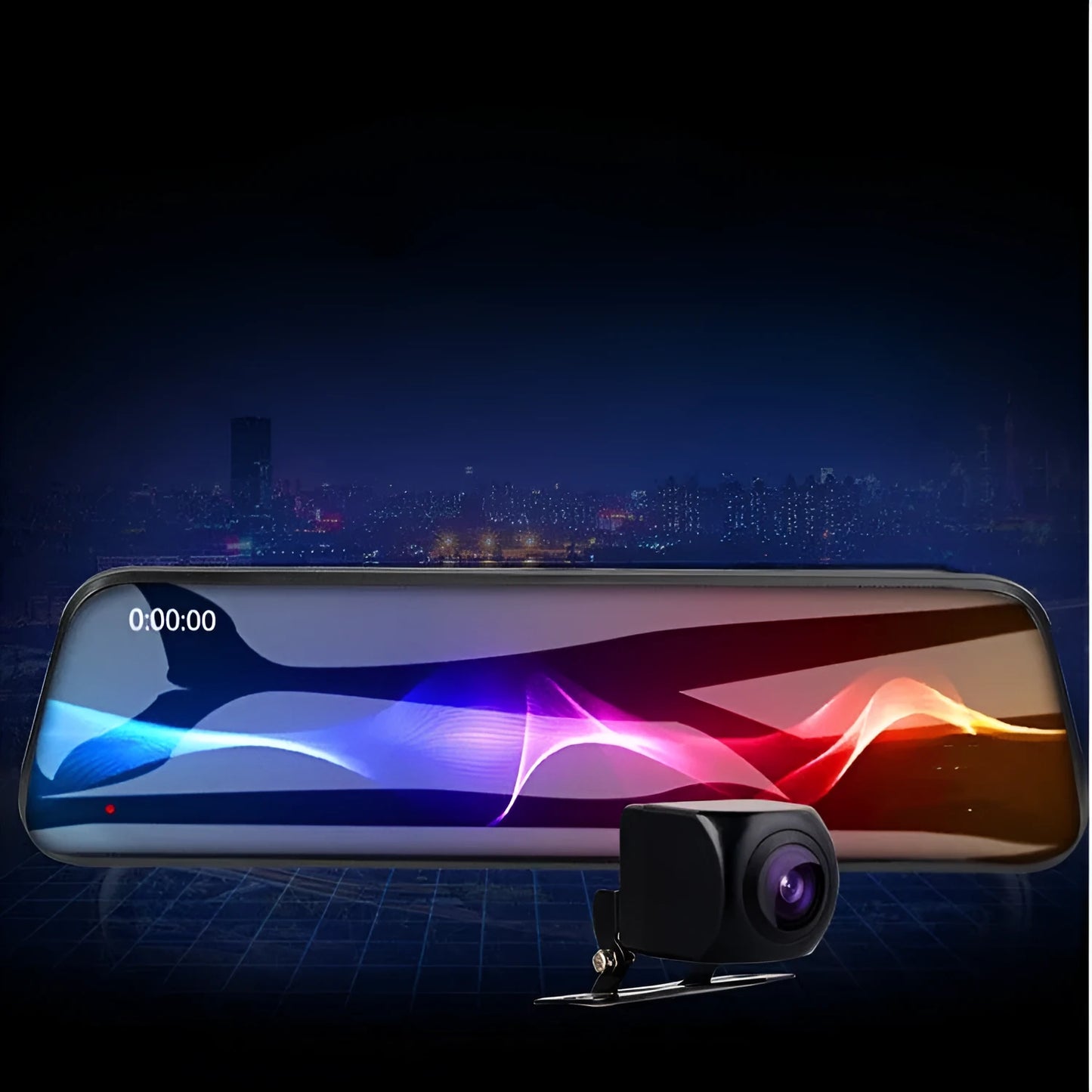 10-inch car dash cam with front and rear cameras on full touchscreen display