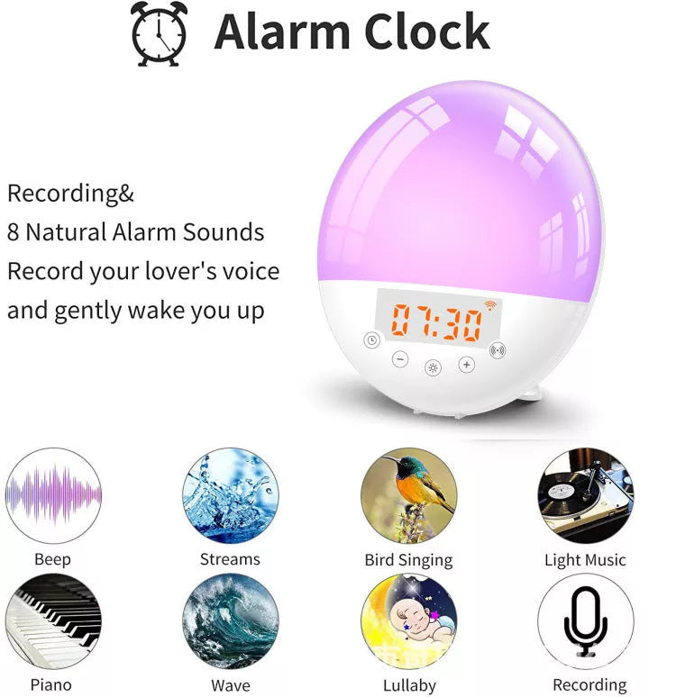WiFi Voice Control Smart Alarm Clock with Sunrise Wake-up Light and LED Mood Lighting