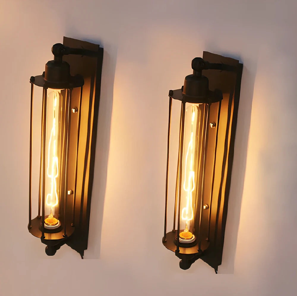 Black industrial retro wrought iron wall lamp with 470mm length and flute design for leisure lighting