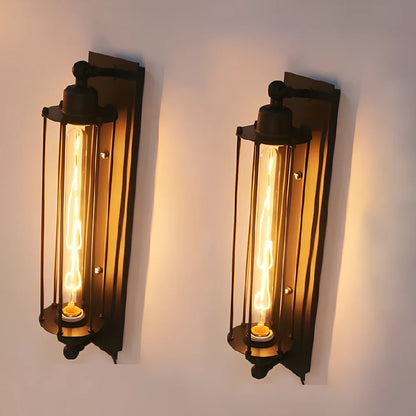 Black industrial retro wrought iron wall lamp with 470mm length and flute design for leisure lighting