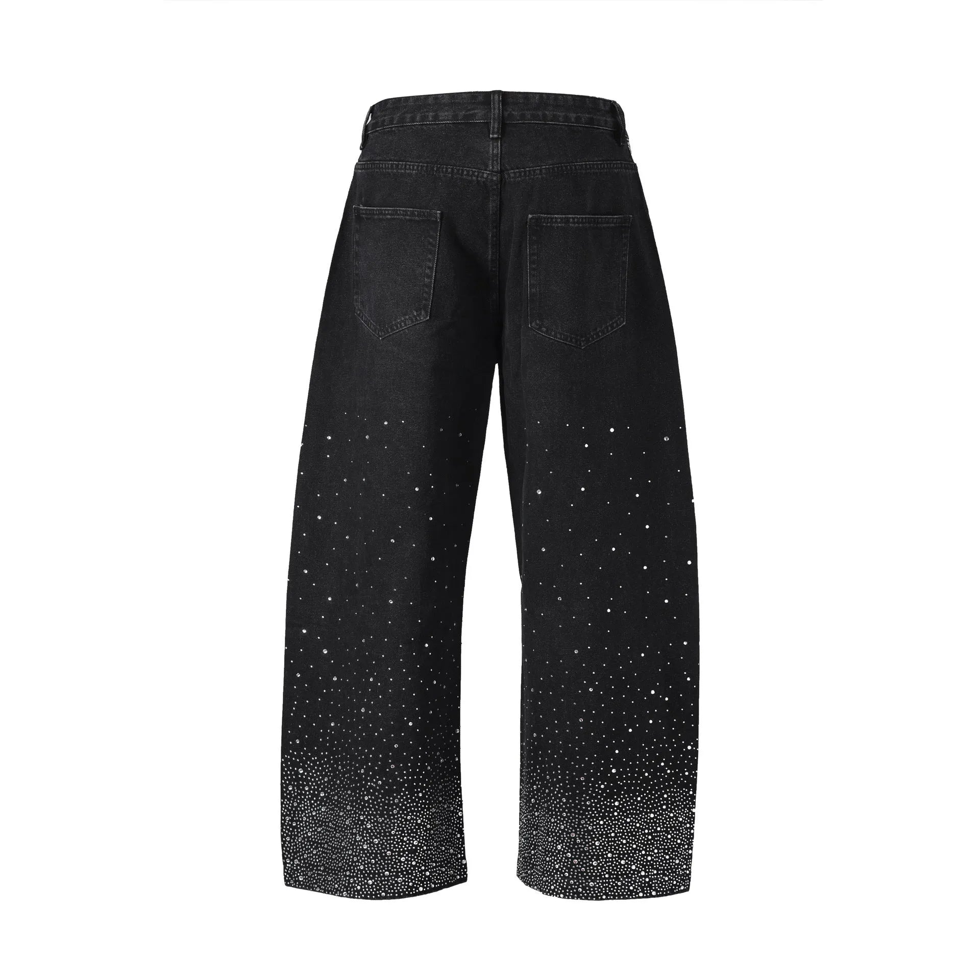 A pair of loose-fitting wide-leg casual trousers in blue on a mannequin.