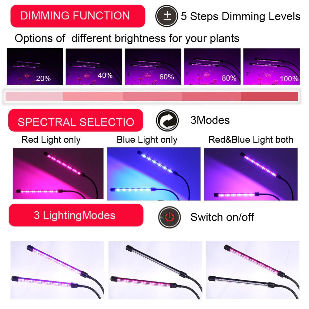 Adjustable USB plant growth light with timer for indoor gardening