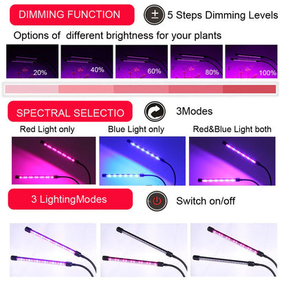Adjustable USB plant growth light with timer for indoor gardening