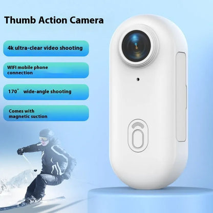 H88 mini 4K black action camera with magnetic mount and waterproof case on a bicycle helmet