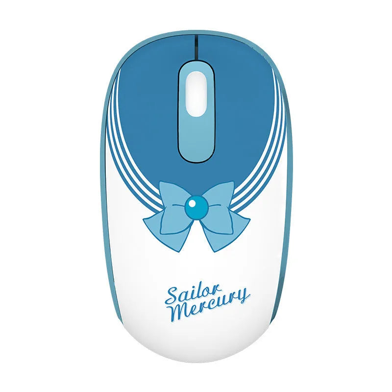 Sailor Moon wireless computer mouse with cartoon character design, USB receiver, and measurement showing 100mm length