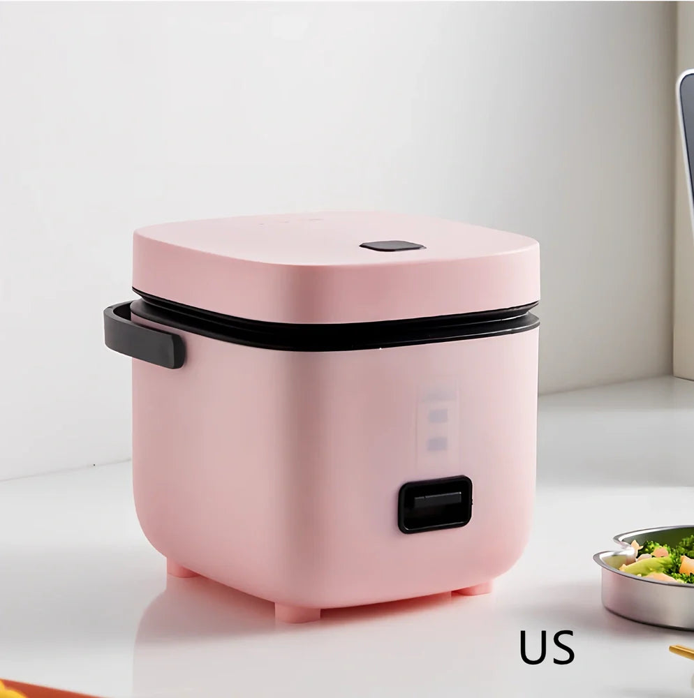 Compact brown 1-2 litre electric rice cooker, 180x200x180mm, with mechanical controls and aluminium pot for small UK kitchens