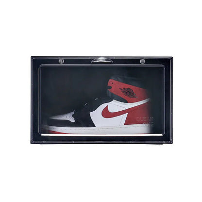 Foldable PP sneaker storage box with cover, internal size 32.5x23x17.5cm, black or transparent, stackable shoe organiser