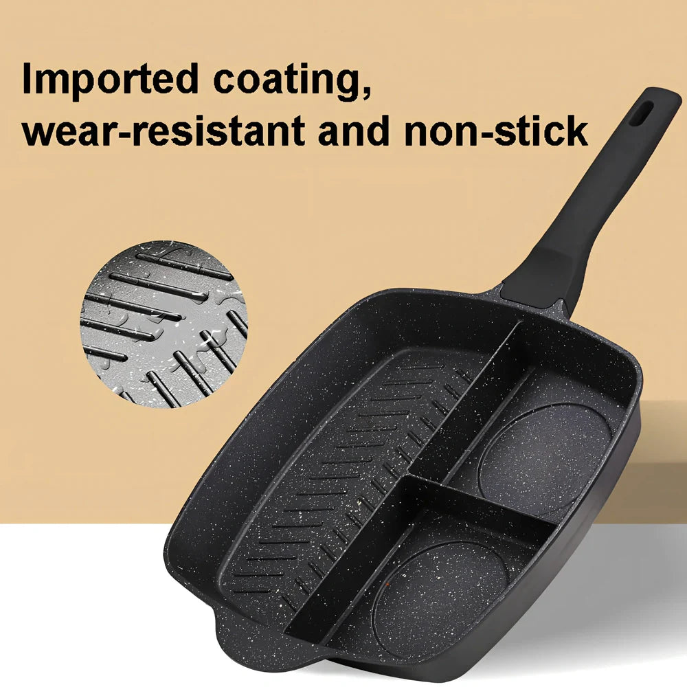 Black three-in-one omelette pan with medical stone non-stick coating and 4.5cm depth for breakfast cooking