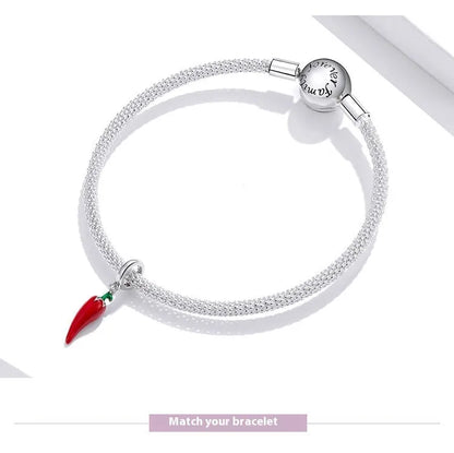 Leaf-shaped S925 sterling silver pendant with a Korean pepper style design and electroplated BSC461 finish.