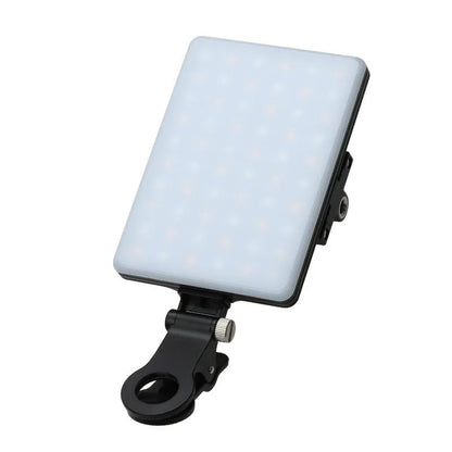 White mobile phone fill light with angle adjustment knob and LED illumination panel