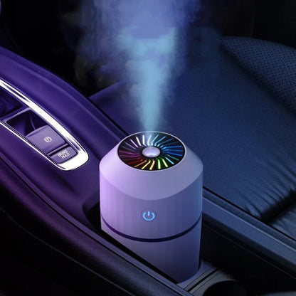 Mini car humidifier 320mL USB columnar 72x72x165mm in blue pink white with night light