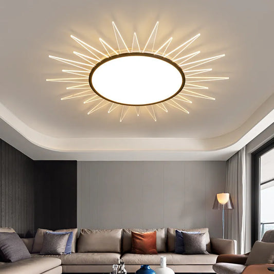 Round aluminium LED ceiling lamp with remote control for dimming, available in multiple sizes