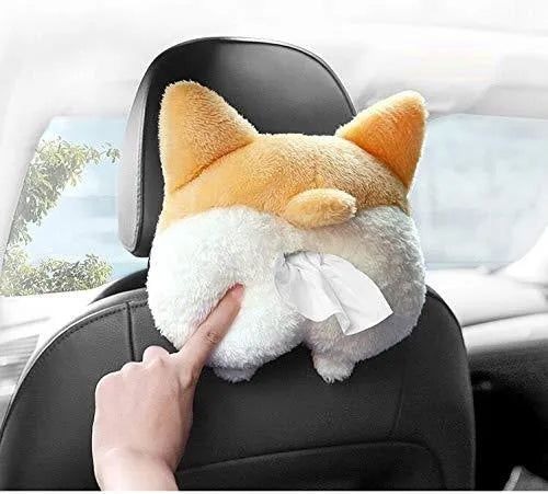 Yellow Corgi butt-shaped soft polyester tissue box cover for car sun visor