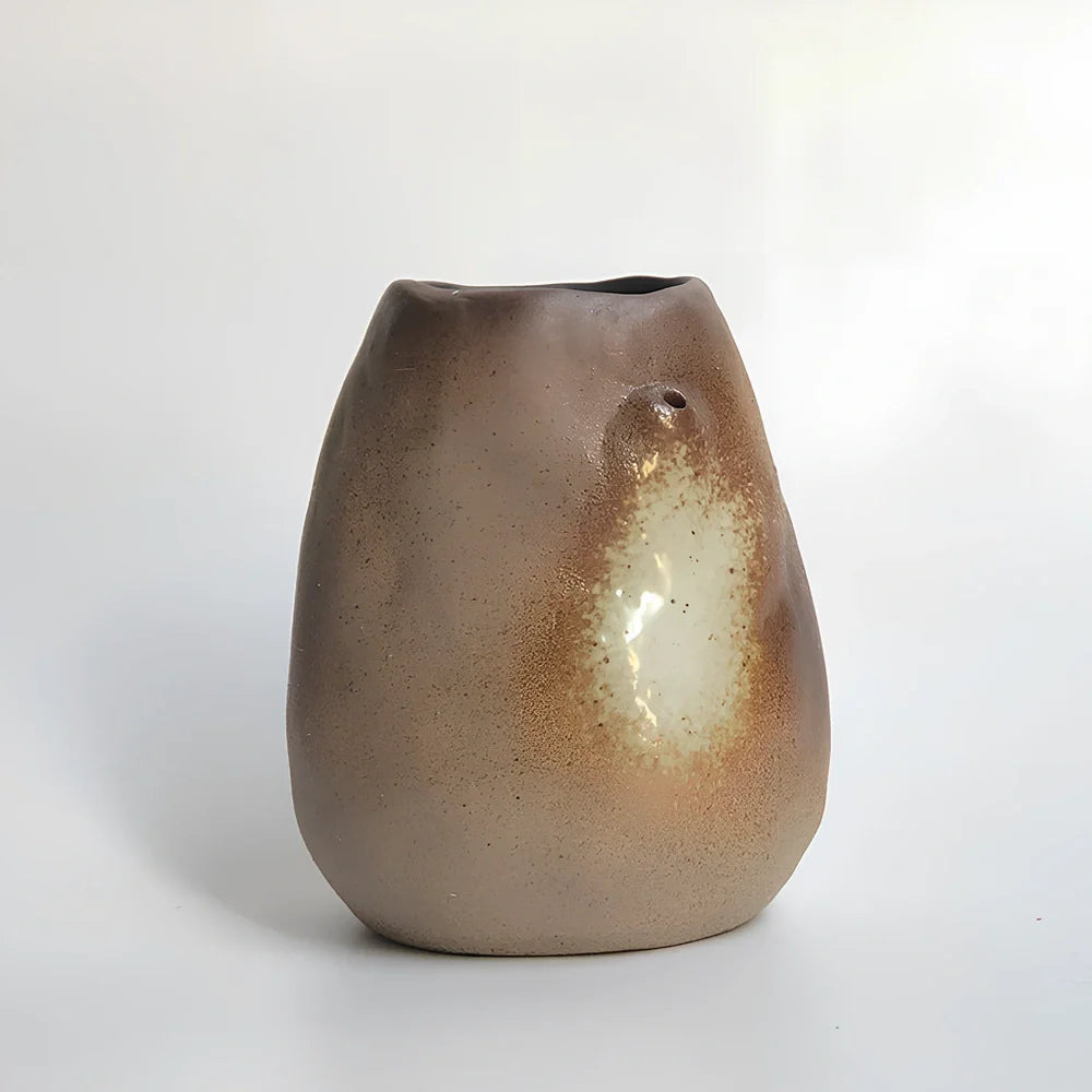 Small 15cm glazed ceramic vase in Japanese style, pottery with smooth finish for ornaments, 8cm diameter base