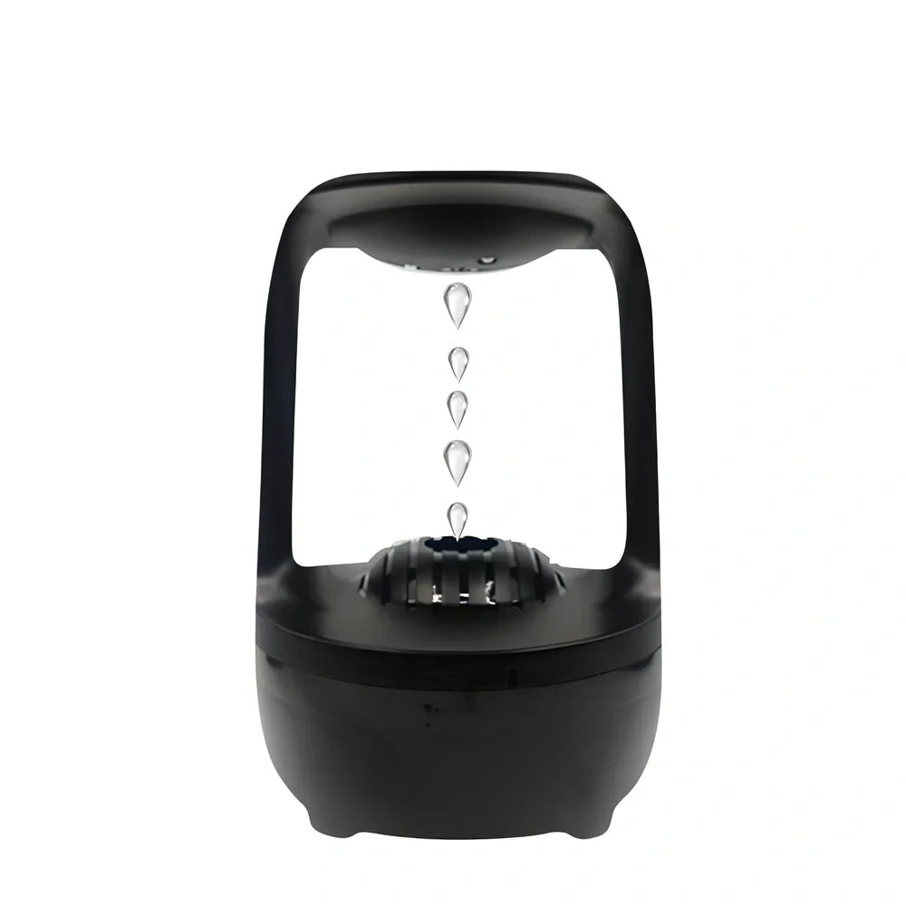 White anti-gravity humidifier showing upward water droplets with 500ml tank and USB-C cable