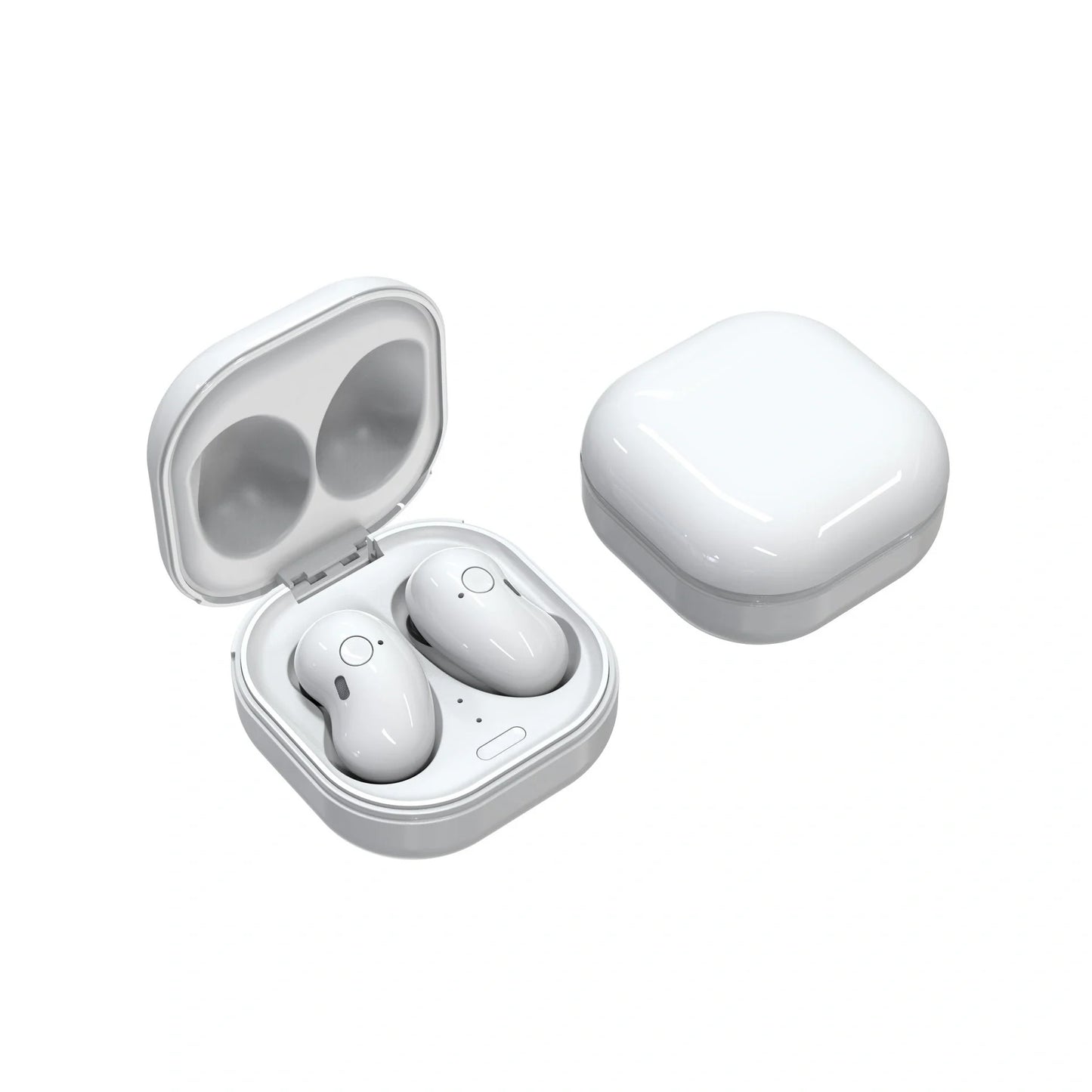 Bluetooth 5.0 wireless earbuds with 9D stereo sound and IPX4 waterproof rating in black, white, and rose gold