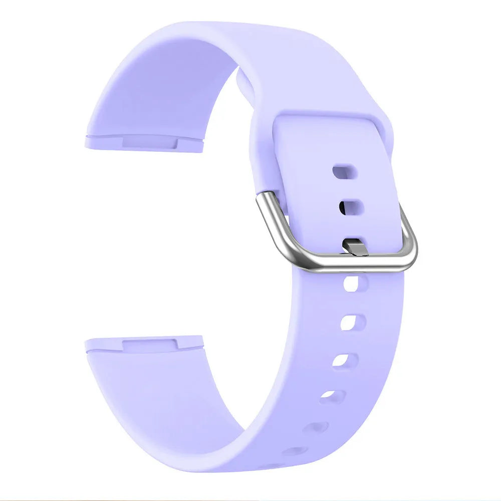 Silicone strap for Fitbit Versa 3 and Sense 2 in multiple colours with silver buckle on wrist