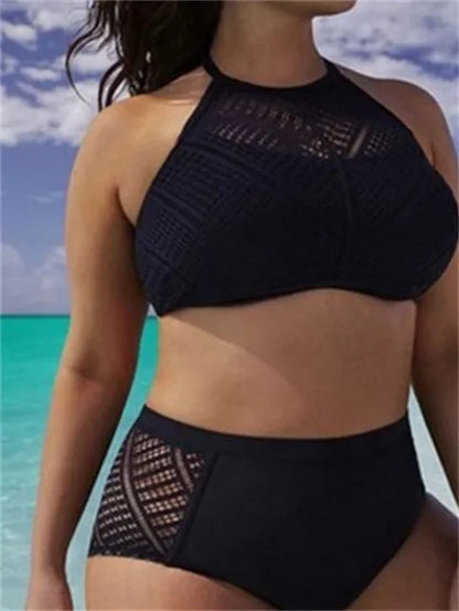 Large split bikini in black, sizes S to 7XL, made from 100% polyester fiber
