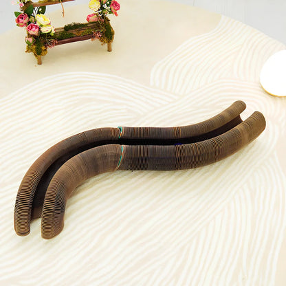 Foldable green cat patterned corrugated paper scratching board with dangling ball, wear-resistant design