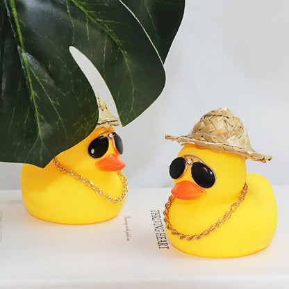 Straw hat yellow duck car decoration with matte finish plastic alloy construction