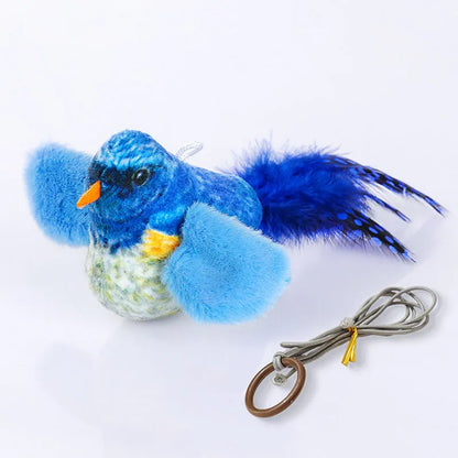Flappy Chase Cat Toy interactive chirping sparrow with flapping wings and shaking motion in Blue, Gray, or Green.