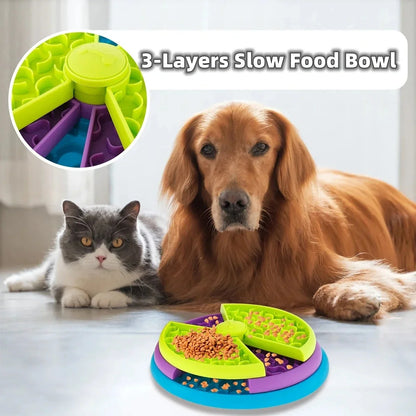 3-layer rotating puzzle pet slow feeder for dogs and cats