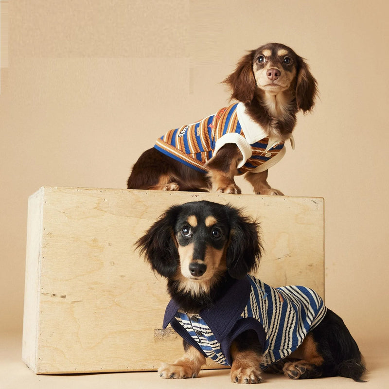 Tony Bear Dog Clothes Striped Polo Shirt Cotton Pet Clothing in Blue or Brown with Casual Style for Small to Large Dogs in Sizes XS to XXL