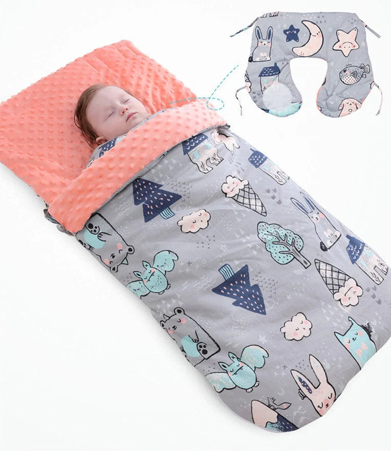 Newborn baby blanket with warm fleece and 3D foaming beanie lining, perfect for strollers and cribs