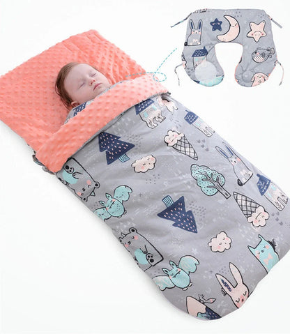 Newborn baby blanket with warm fleece and 3D foaming beanie lining, perfect for strollers and cribs