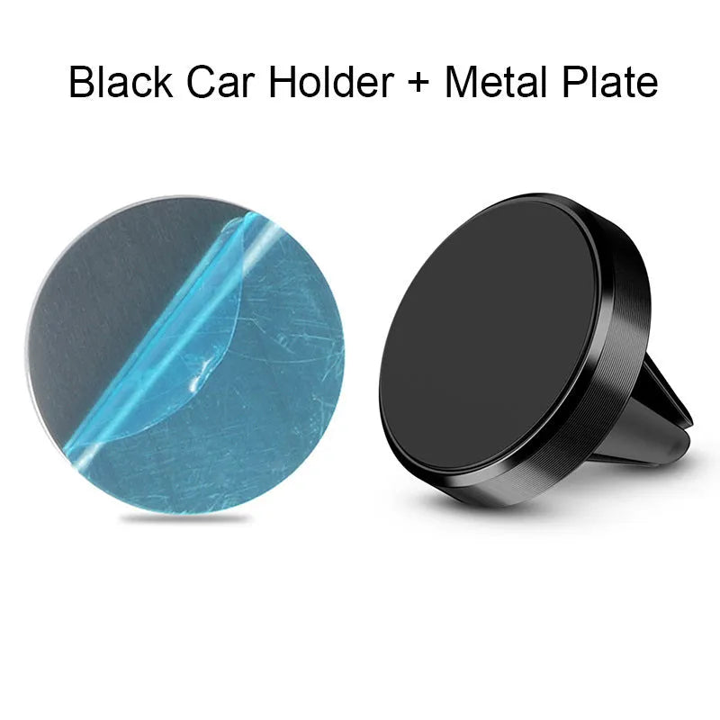 Aluminium alloy magnetic car phone holder mounted in a CD slot, holding a smartphone at an adjustable angle.