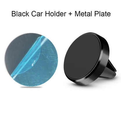 Aluminium alloy magnetic car phone holder mounted in a CD slot, holding a smartphone at an adjustable angle.