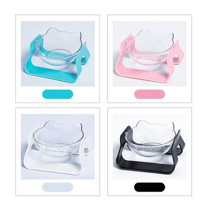 Adjustable Oblique Mouth Cat Bowl in Pearl White, Cherry Pink, Ocean Blue, and Bamboo Charcoal Black